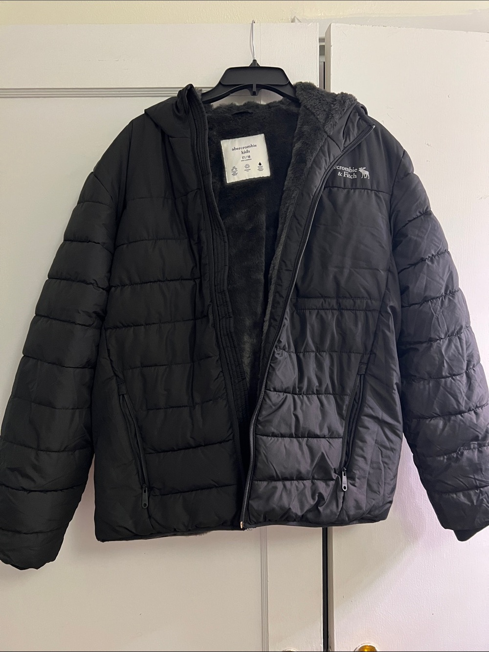 abercrombie kids Black Puffer Jacket with Hood